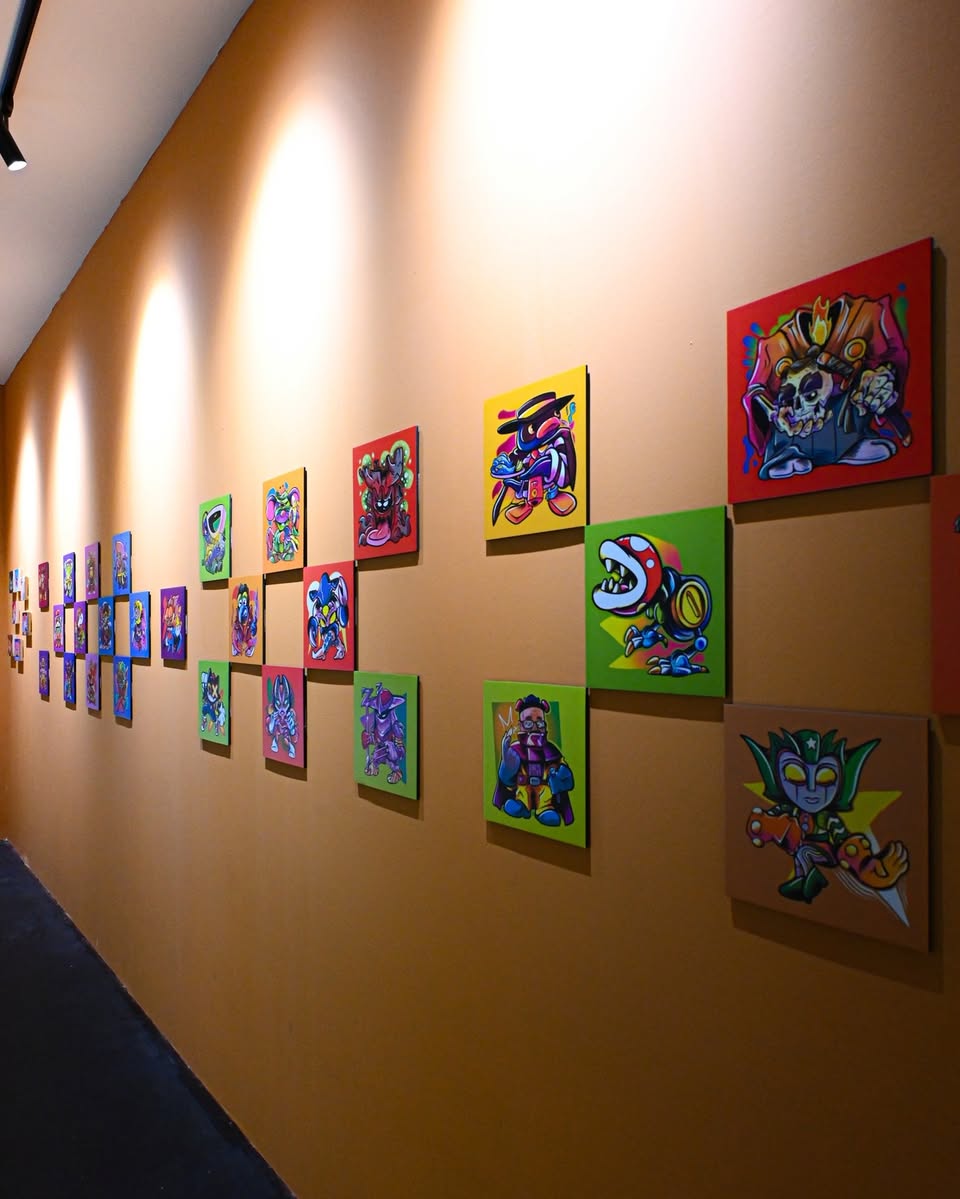 Contemporary art display featuring bright, modern visuals