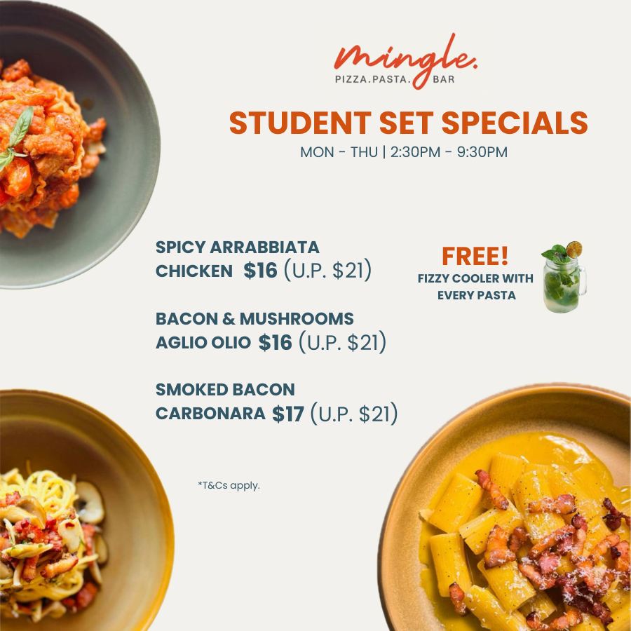 A delicious pasta dish from Mingle, part of their student meal set.