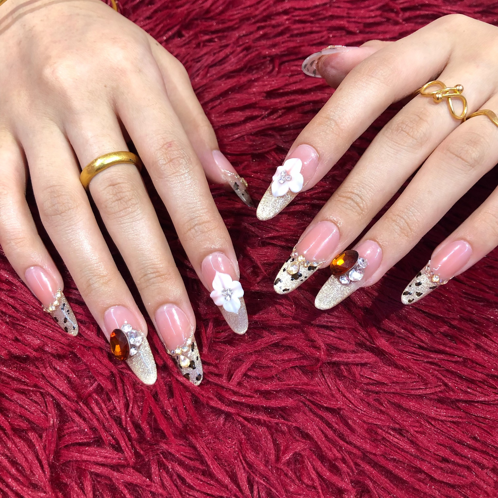 Close-up of a finished gel press-on manicure.